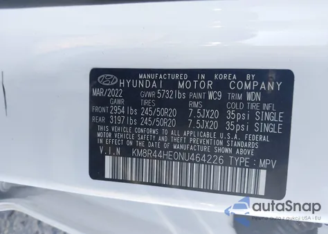 2022 Hyundai Palisade Sel z USA, uszkodzony, nr VIN KM8R44HE0NU464226